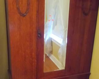 TURN OF THE CENTURY ENGLISH OAK ARMIORE WITH LOWER DRAWER AND MIRROR. 4'WIDE X 6'5" TALL BUILT IN THREE SECTIONS