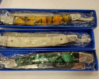 THREE NEW IN BOX PRIDE CUTLERY STRAIGHT RAZORS. MADE IN CHINA