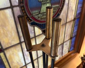 Vintage MCM Brass and Iron Fireplace Tools