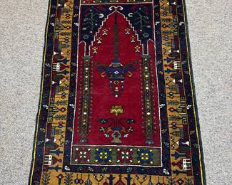 Turkish Yahali mihrab city vintage Turkish rug Rare rug wool pile hand knotted in Turkey 5' x 3'   