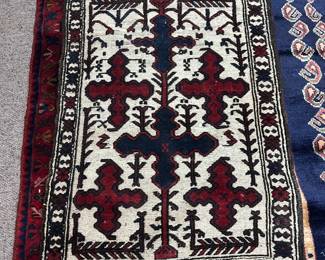 Afghan tribal rug, rich deep reds on cream back 48 x 32"  