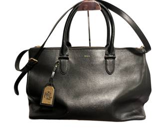 Ralph Lauren Marcy Leather Satchel Crossbody Tote Purse Black 