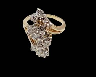 14k Yellow Gold Cocktail Ring with Diamonds
