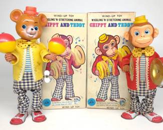 Alps Chippy & Teddy Wind-Up Toys w/ Boxes