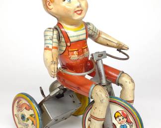 Unique Art Kiddy Cyclist Wind-Up Tin Litho Toy