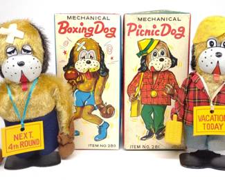 Yonezawa Wind-Up Boxing & Picnic Dog Toys w/ Box