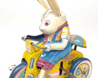 Japan Tin Wind-Up Bunny Cycle Toy (Sato)