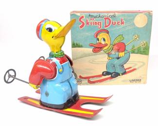 Linemar Wind-Up Skiing Duck Toy w/ Box