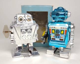2 Vintage Wind-Up Walking Robot Toys