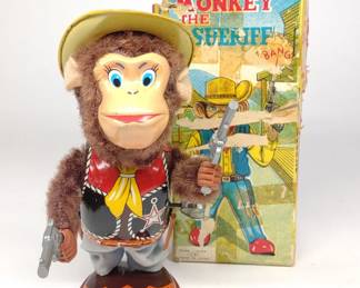 TN Japan Wind-Up Monkey The Sheriff Toy w/ Box