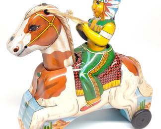 Japan Tin Galloping Indian Friction Toy