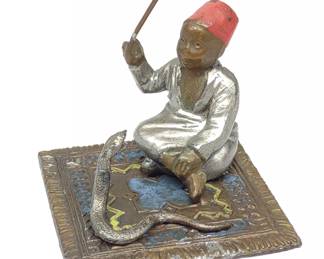 German Cold Painted Bronze Snake Charmer