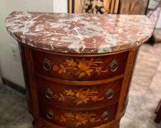 1900s Italian Marble Top wood Side Table with 3 drawers