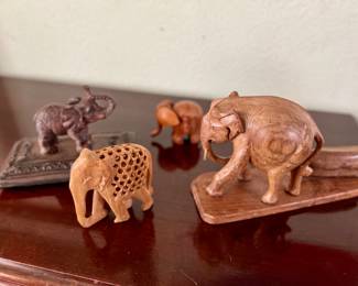 Hand-crafted wooden elephants