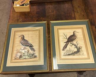 Pair antique bird prints 