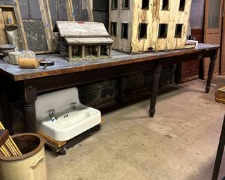 Antique work table wit galvanized top