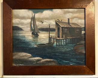 William Truitt oil on canvas harbor scene 