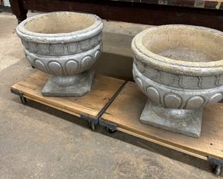 Pair large cement urns