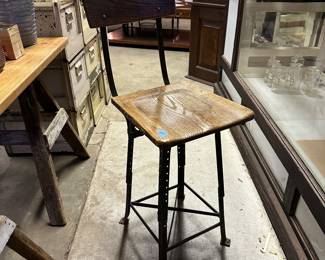Vintage industrial oak stool 