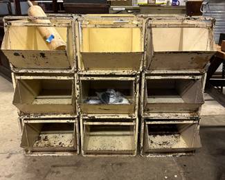 Vintage industrial metal stacking bins