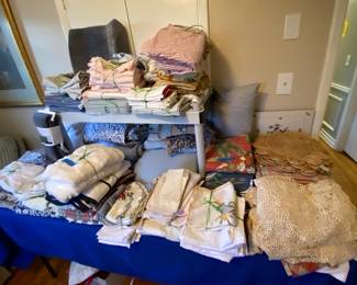 Table cloths,  placemats, shower curtains, napkins , decorative pillow covers.