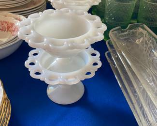 Milk glass compote set