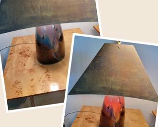 Metal shade and 3 lighting options; top, bottom, top/bottom. Soooo pretty!