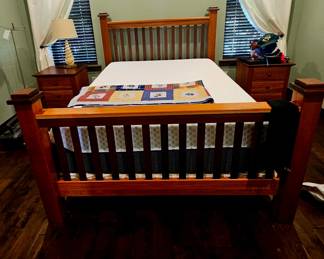 Amish wood bed and night stands 