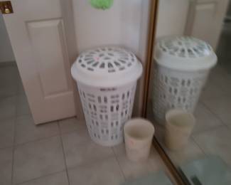Plastic hamper, bathroom scale