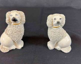 Antique Pair English Staffordshire Poodle Dogs Confetti White Coat Made in England