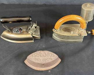 Antique Vintage Irons 3 One is Gas American Beauty  Imperial Self Heating Asbestos Bad Iron