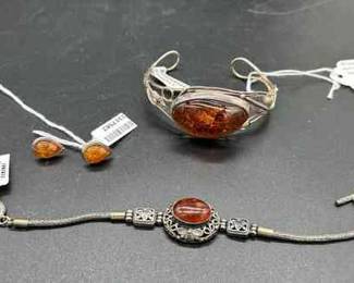 Baltic Amber Lot 2sterling 925earringsbracelet And Cuffs