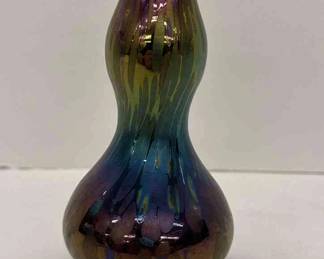 Bohemian Czech Art Glass Vase Multiple Colors Iridescent