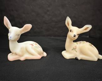 Fenton Hand Painted Brown Tone Deer Pair Hand Painted by Marilyn Wagner