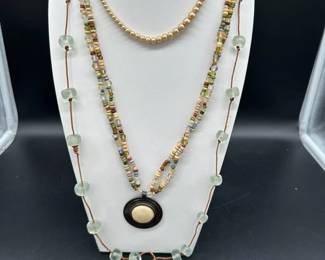 Sterling NecklaceVintage Bone Earringbracelet clip SterlingJade  Stones