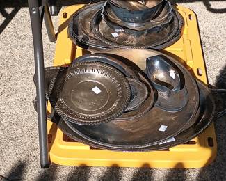 Tarnished silver plated platters
