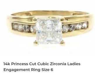 14k Princess Cut cubic zirconia ladies engagement ring