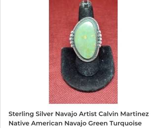 Native American sterling silver green turquoise ring by Calvin Martinez