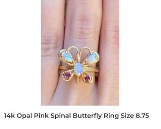 14k opal and Pink Spinal ring