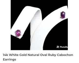 14k white gold natural ruby cabochon earrings