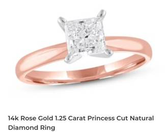 14k rose and white gold 1.25 carat princess cut natural diamond ring