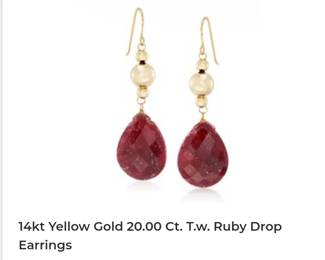 14k ruby drop earrings