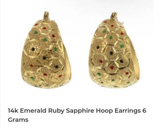 14k emerald ruby sapphire hoop earrings