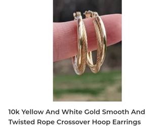 10k yellow and white gold Crossover Hoop Earrings