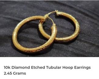 10k Diamond Etched Tubular Hoop Earrings