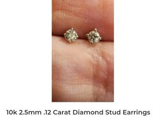 10k White Gold .12 diamond stud earrings