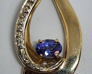 14k Yellow gold tanzanite diamond slide pendant