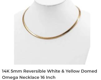 14k 5mm reversible white and yellow gold domed omega necklace