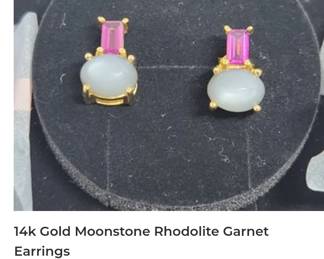 14k moonstone and rhodolite garnet earrings
