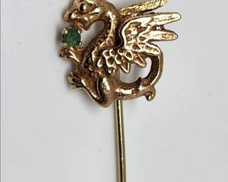 Antique 14k emerald dragon stick pin